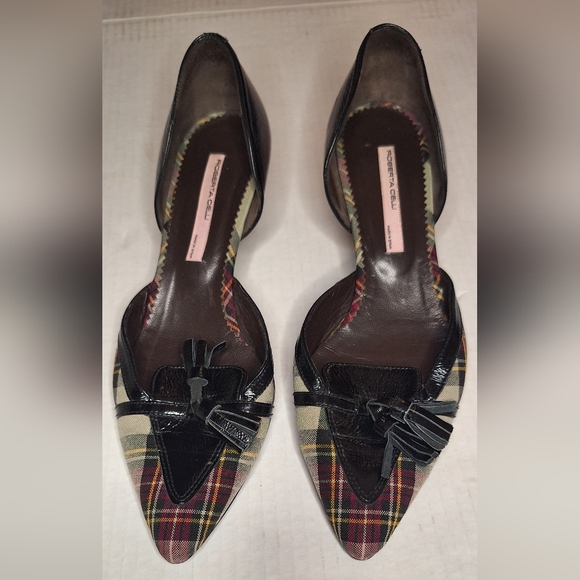 Roberta celli Shoes - Roberta Celli Plaid Pointed D'Orsay Flats with Black Patent Accents Vintage